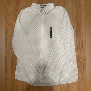 Banana Republic White Dress Shirt with Subtle Pattern (M-L) Untucked Fit